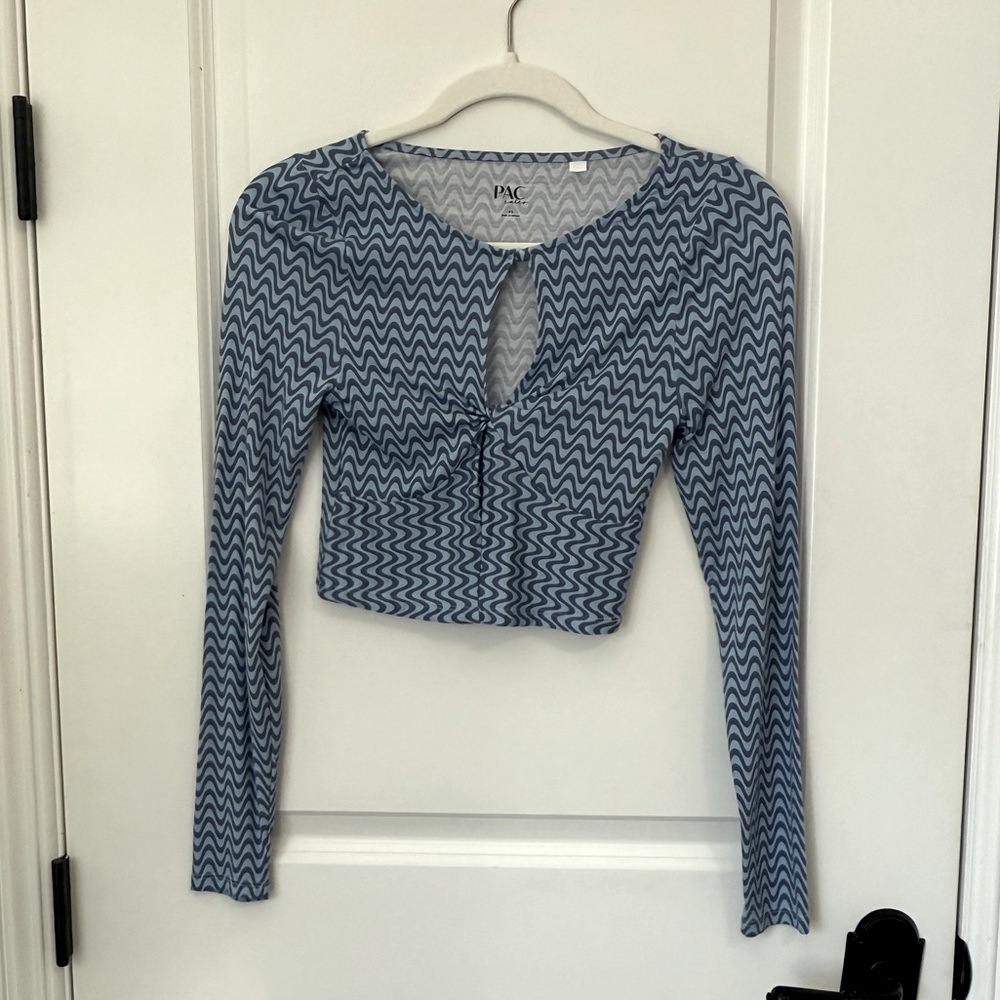Pacsun- PAC Cares- Blue and White Long Sleeve Crop Top